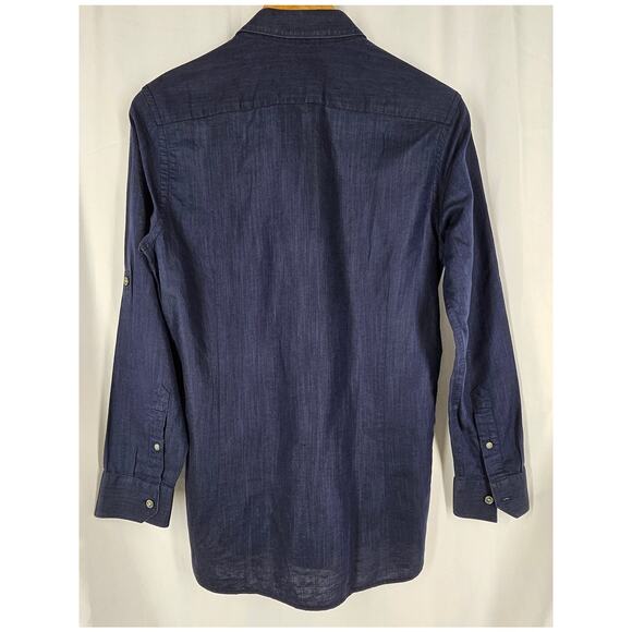 TED BAKER LONDON BUTTON-UP DRESS SHIRT – LONG SLEEVE – SIZE MEDIUM – DARK DENIM - Picture 2 of 16